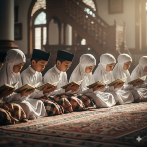 Suasana khusyuk saat pembiasaan Sholat Dhuha dan doa bersama, menanamkan ketenangan hati sejak dini