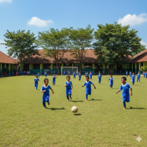Halaman yang luas memfasilitasi aktivitas fisik dan keceriaan siswa dalam bersosialisasi